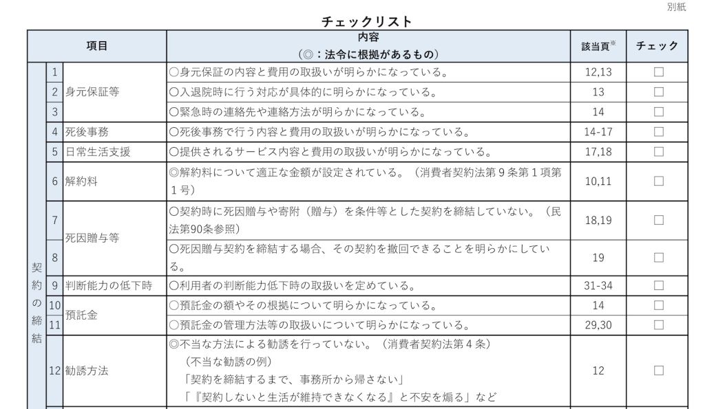 高齢者等終身サポート事業者ガイドラインのチェックリスト